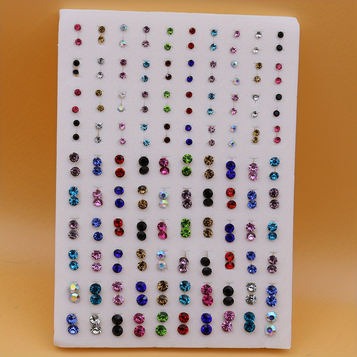 100 Pairs Colorful Rhinestones Plastic Glue Needle Earrings Set